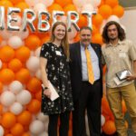 Claire Pouncey and William Vaughn, winners of the Armistead Award, stand with Dr. David White at the 2024 Herbert Award Ceremony